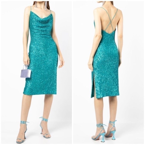 New Rebecca Vallance Missing Hours Midi Dress Sequin Marine Blue Cocktail Party - Picture 1 of 13